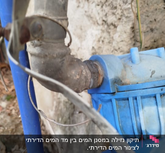 צינור מים עם חיבורי מתכת ופלסטיק כחול